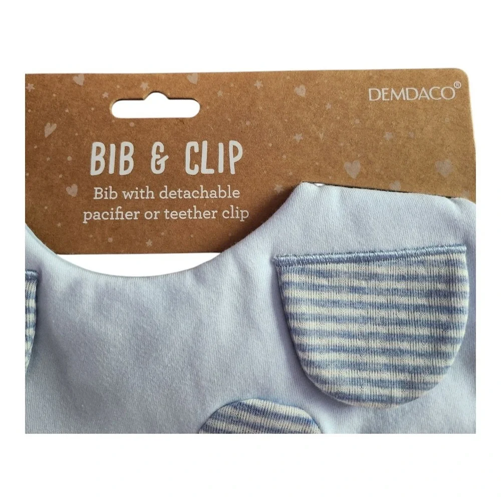 NWT Demdaco Puppy Bib Blue Soft Detachable Pacifier Or Teether Clip Baby Toddler